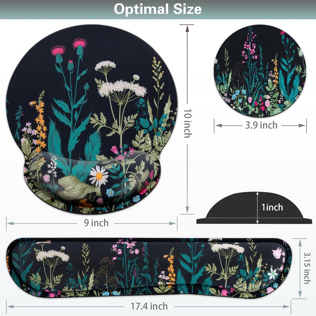 Mouse Pad with Wrist Rest Set, 3-in-1 Wrist Support Mouse Pad Set, Floral | Gaming MousePad with Anti-Skid