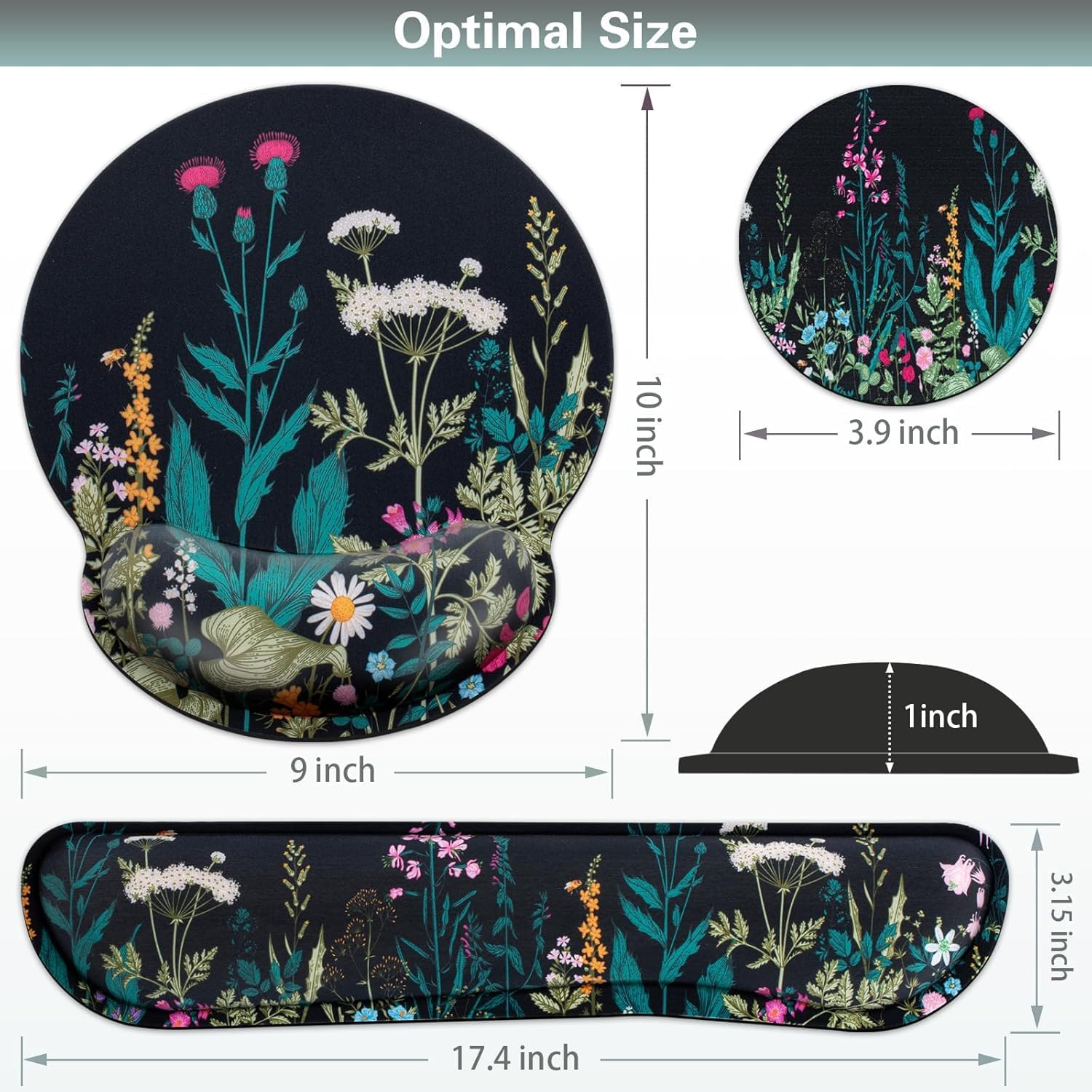 Mouse Pad with Wrist Rest Set, 3-in-1 Wrist Support Mouse Pad Set, Floral | Gaming MousePad with Anti-Skid