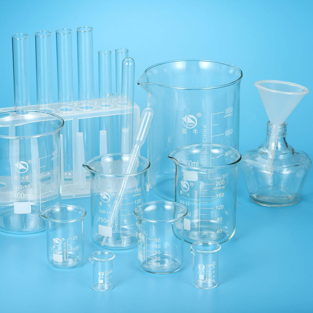 3Pcs 25ml Low Form Glass Beaker, 3.3 Borosilicate Glass Graduated Printed Scale Measuring Cups with Spout for Kitchen