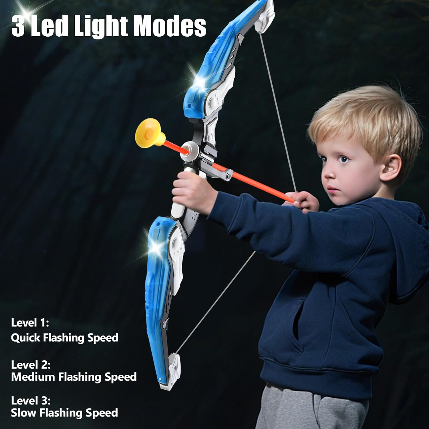 Bow and Arrow for Kids 4 5 6 7 8 with LED Lights-Indoor Outdoor Sport Gifts | Kids Bow and Arrow Set with 24 Suction