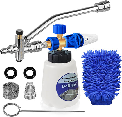 Pressure Washer Foam Cannon with Dual Connector, 1L Thick Snow Foam Blaster, Adjustable Foam Sprayer with 1/4" Quick