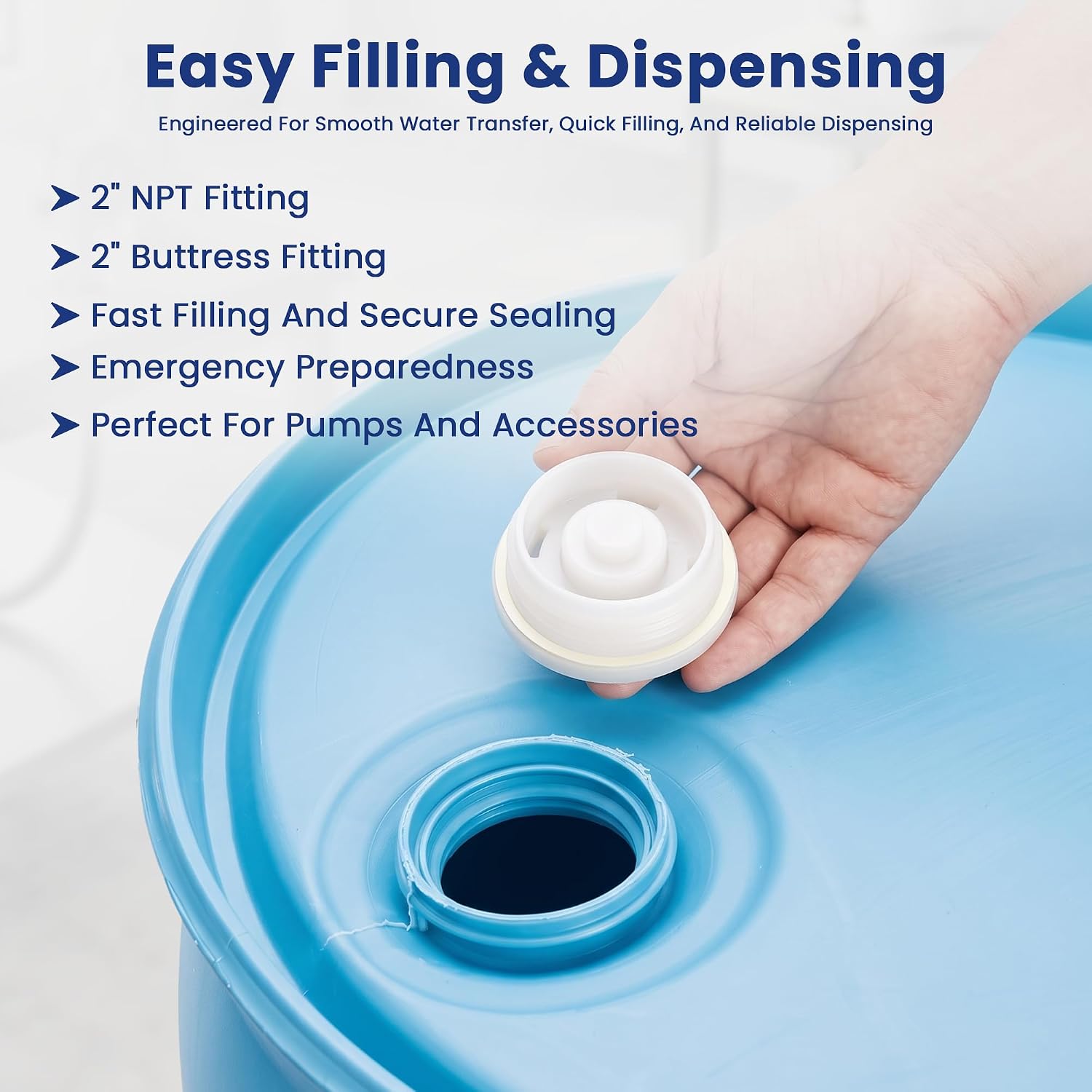 55 Gallon Water Storage Barrel, BPA Free, Emergency Water Supply - Eco Friendly - Made in USA (WHITE)