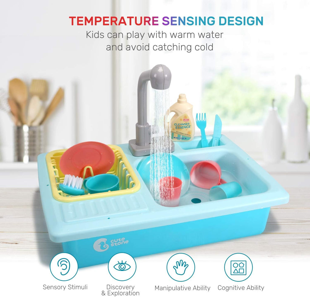 Color Changing Kitchen Sink Toys, Children Electric Dishwasher Playing Toy with Running Water, Upgraded Faucet