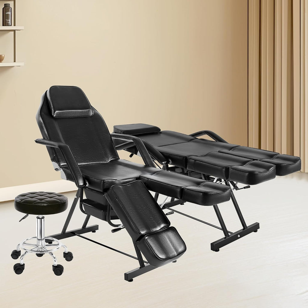 Tattoo Chair for Client, Facial Bed for Esthetician with Hydraulic Stool, Adjustable Massage Table with Split Legs