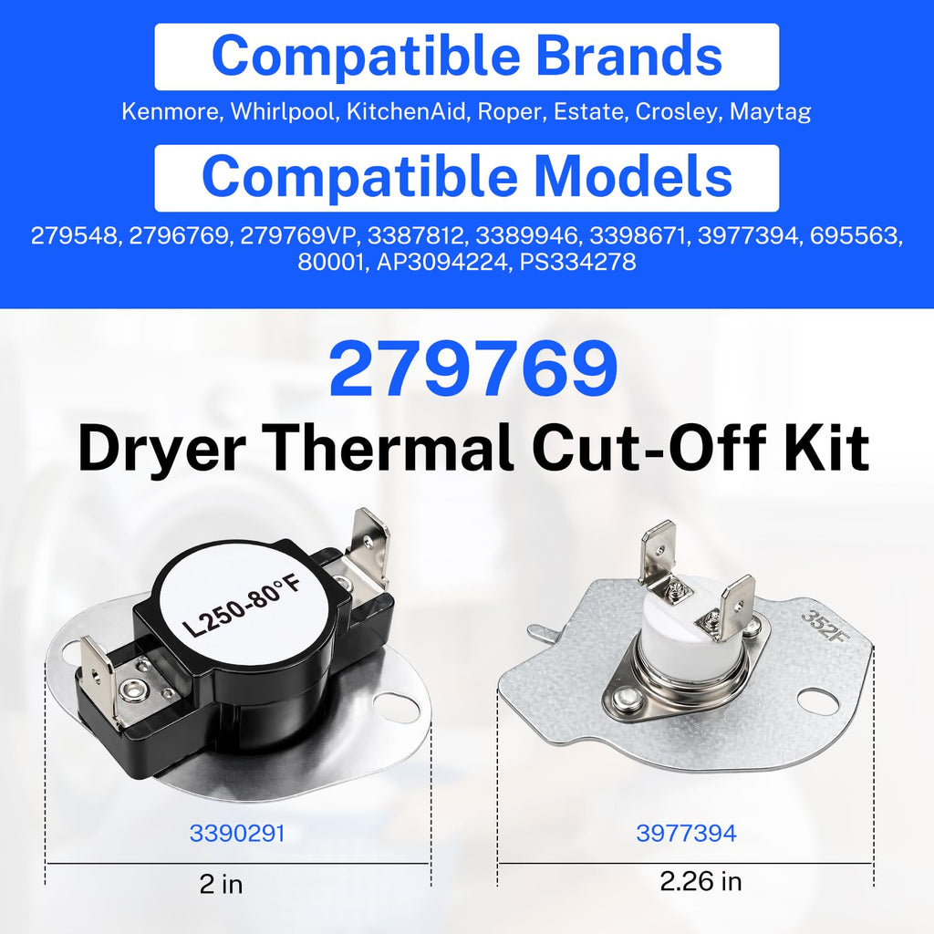 279769 Dryer Thermal Cut-Off Kit for Whirlpool Kenmore Maytag KitchenAid