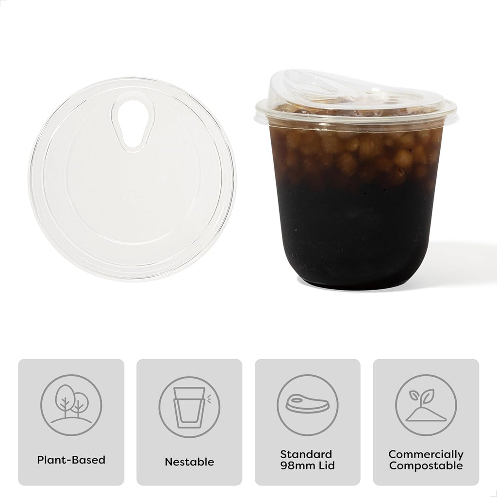 NATURAL 12oz Arc Bundle - Plant Based 98mm Clear Cold Cups + Sip Lids - Plastic Alternative for Parties