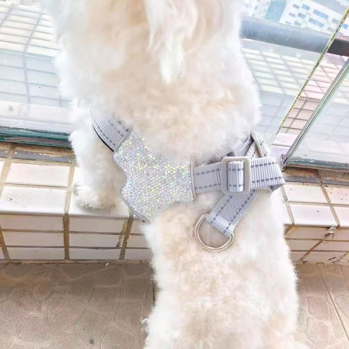 Bling Rhinestone Dog Harness and Leash Set, Breathable Mesh Saddle-Style Vest Harness, No-Pull Adjustable Soft Padded