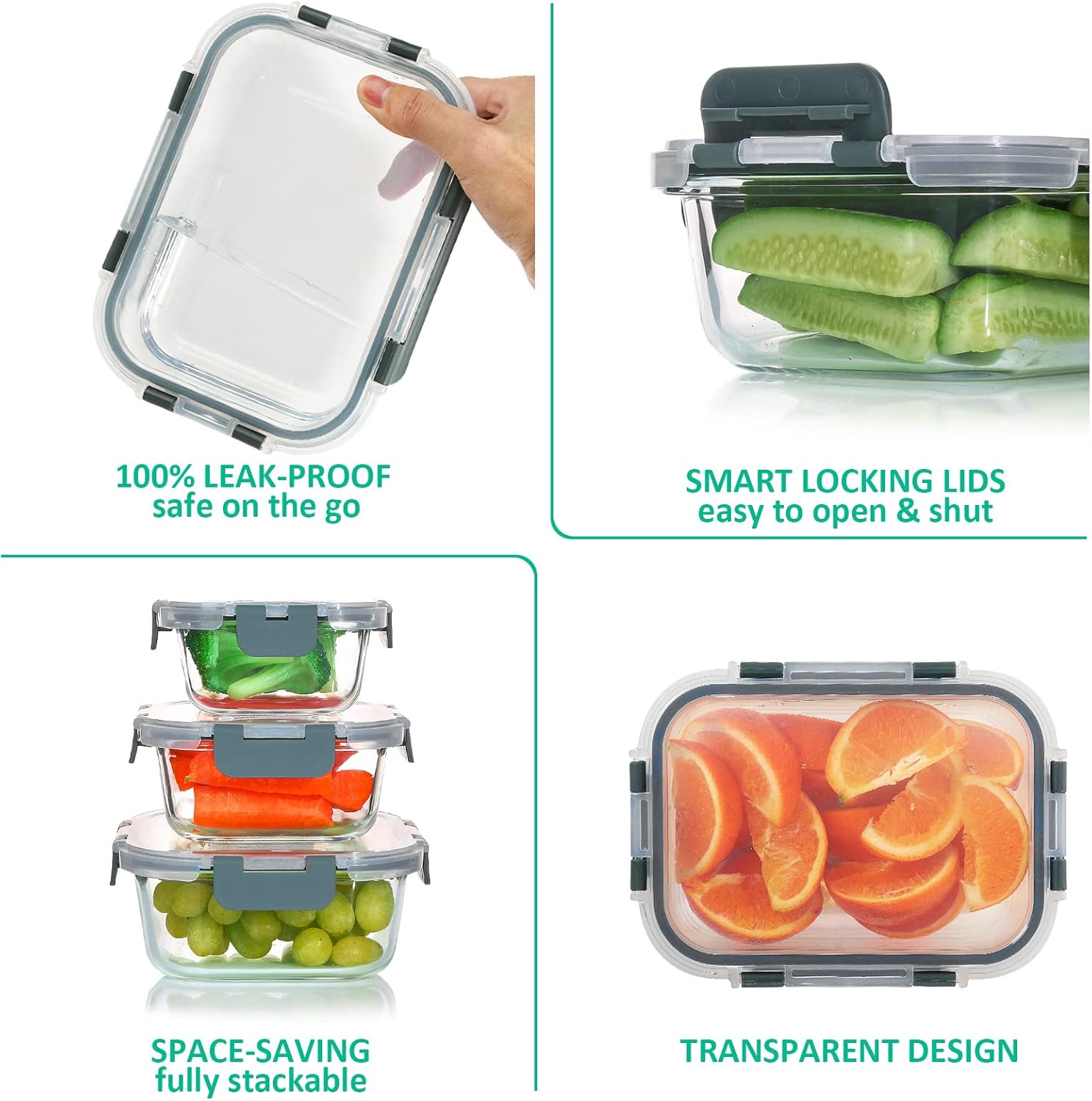 24 Pieces Glass Food Storage Containers Set, Meal Prep Containers, BPA-Free Airtight Glass Storage Containers with