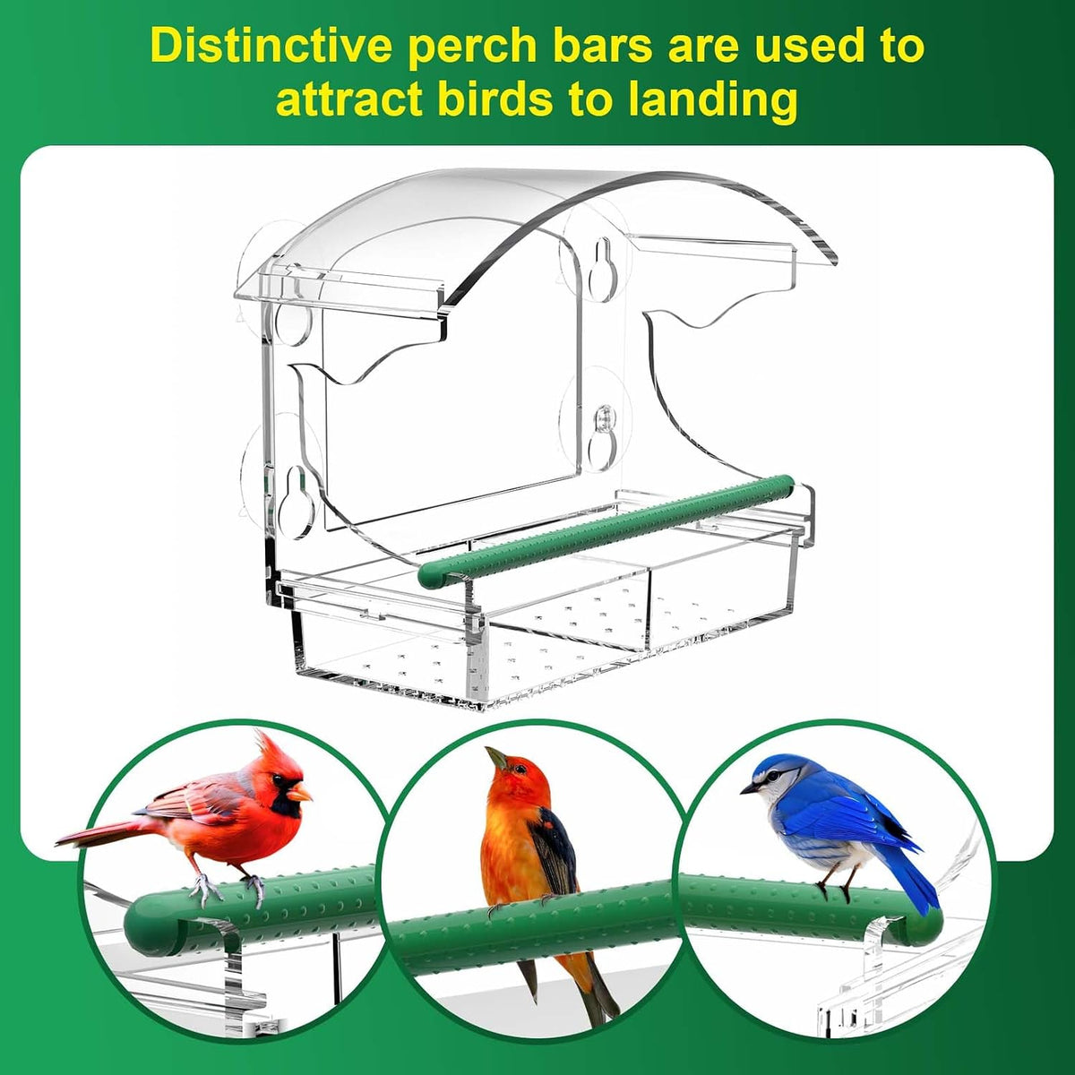 Clear Acrylic Window Bird Feeder for Outside with 4 Strong Suction Cups and Detachable Seed Tray, Highly Transparent