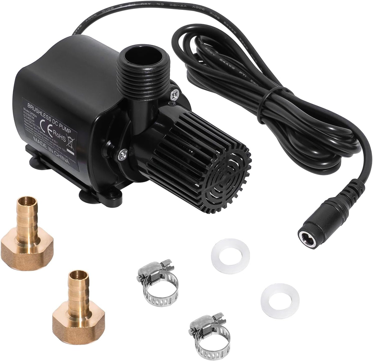12V Submersible Water Pump, Adjustable Flow 210 GPH for Aquarium/Fountain/Hydroponics, Quiet DC Pump with Brass