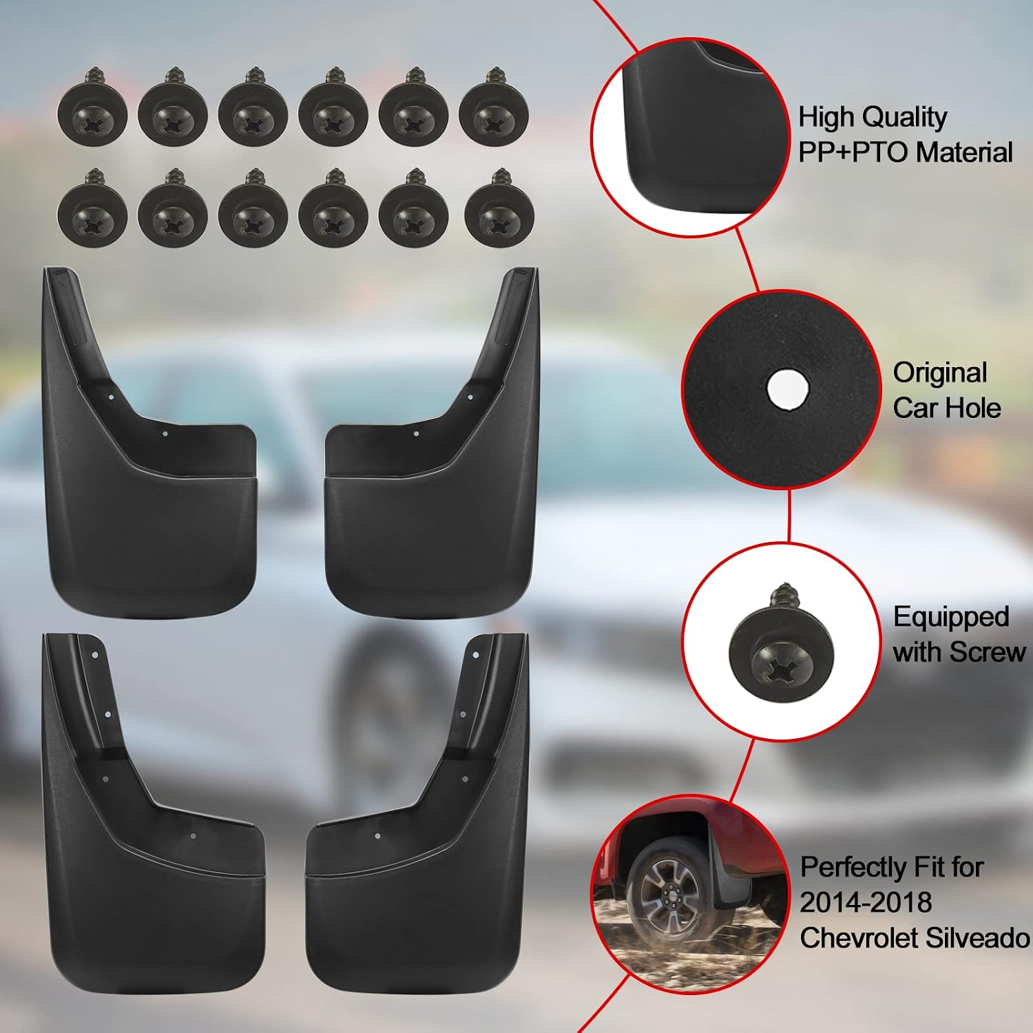 Mud Flaps Splash Guards Compatible with Silveado 1500 (2014-2018), for Silverado 3500 WT(2015), for Silverado 2500