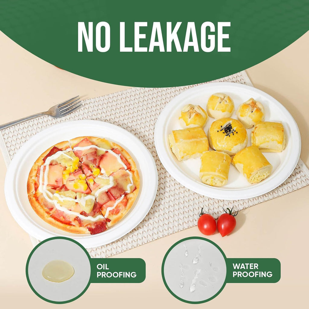 9 inch Paper Plate Heavy Duty Disposable,100% Compostable,100 Pack