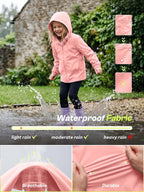 Kids Waterproof Rain Jacket Lightweight Raincoat(Pink,10-12years)