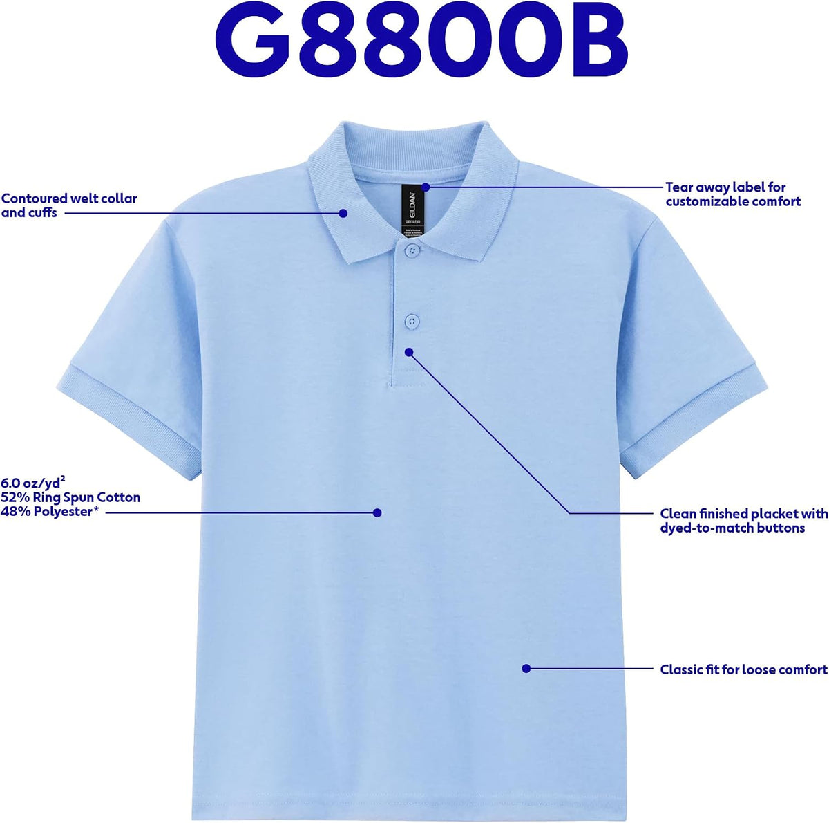 Kids' DryBlend Short Sleeve Polo, Style G8800b, 3-Pack