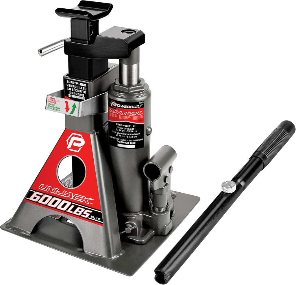 3 Ton, Bottle Jack and Jack Stands in One, 6000 Pound Capacity, All-in-One Car Lift, Heavy Duty Vehicle Unijack, Wide