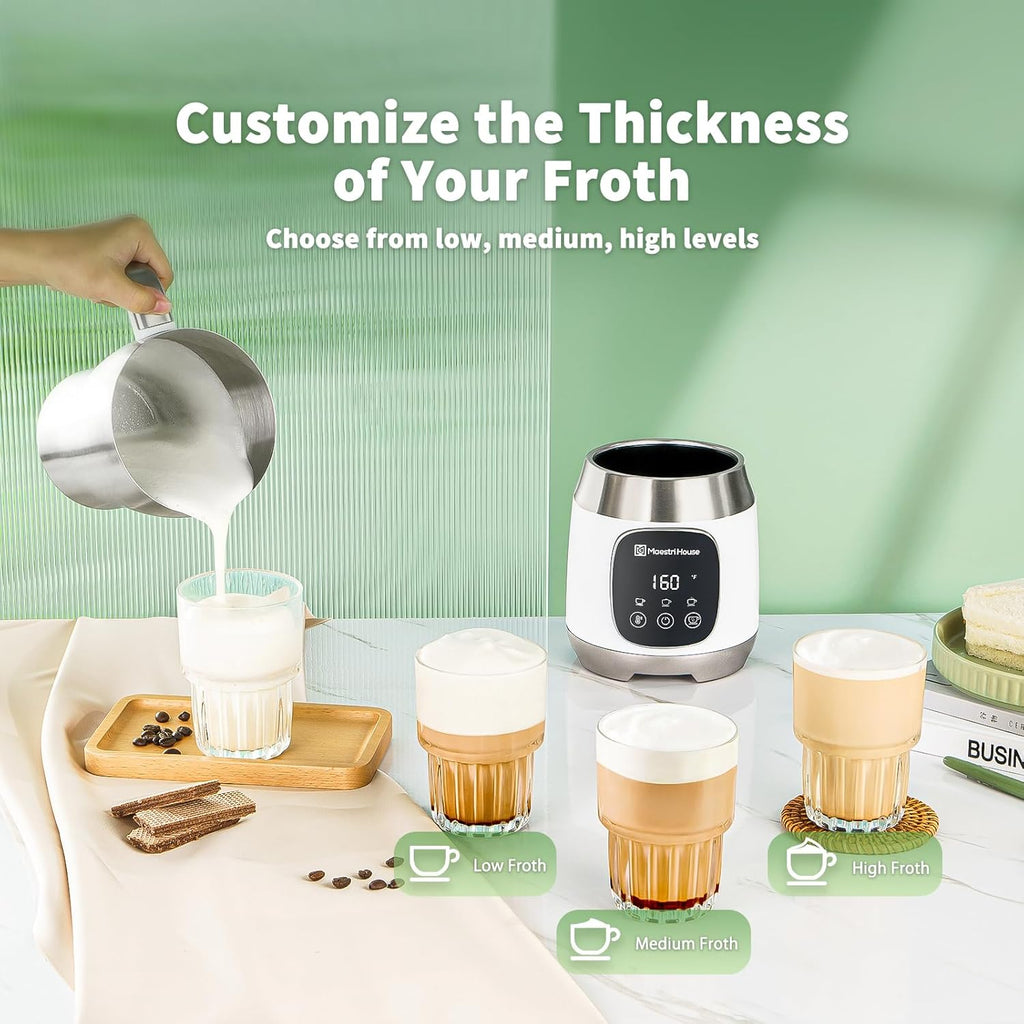 DualFro 600 Milk Frother and Steamer 21oz/600mL | Variable Temp 4 Settings & 3 Froth Levels, Touch Control 6 Presets