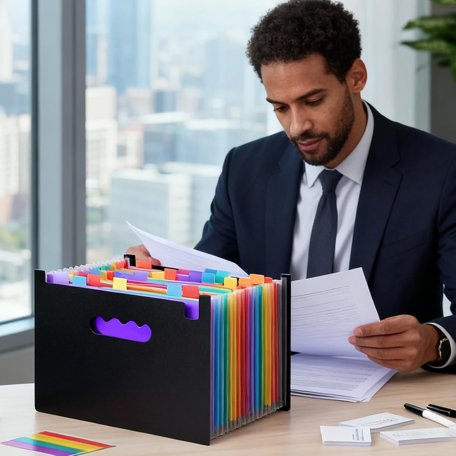 File Organizer Box with 25-Pocket Accordion Folder, File Folder & Protective Lid - Document Storage for Home, Office