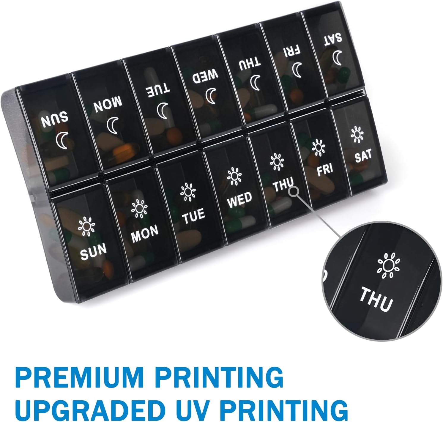 Extra Large Weekly Pill Organizer 2 Times a Day, 7 Day AM PM Pill Box with XL Capacity Compartments, Jumbo Vitamins