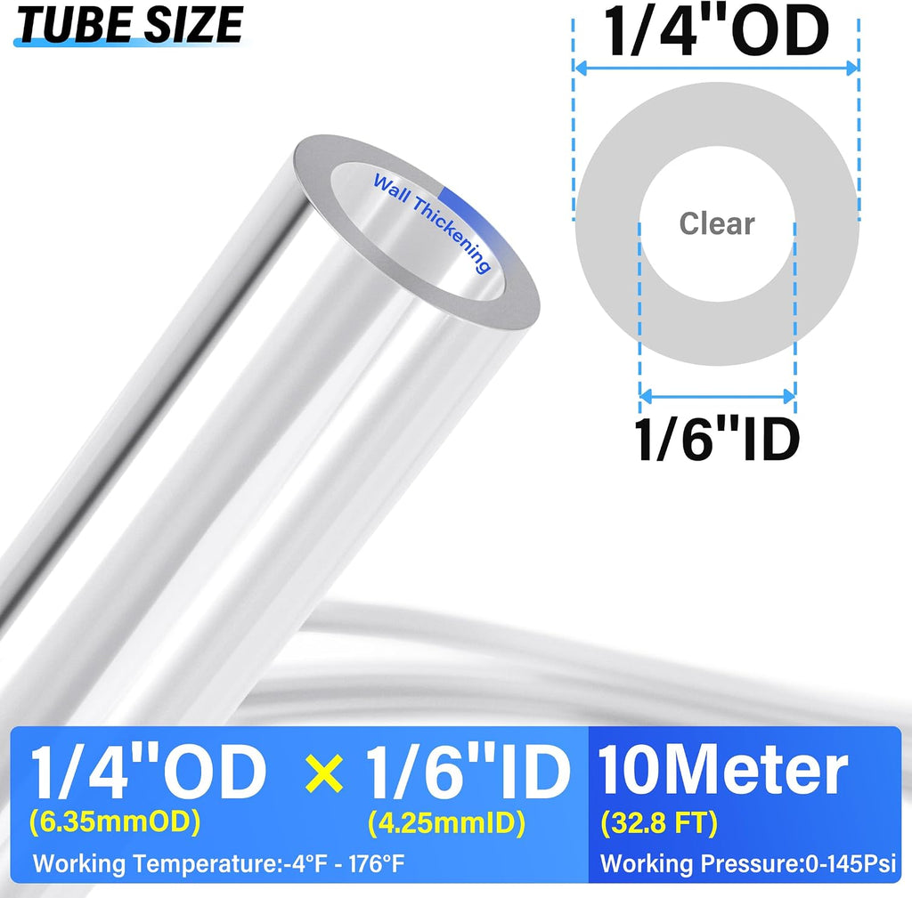TAILONZ Clear 1/4" OD PU Air Hose 10M/32.8ft