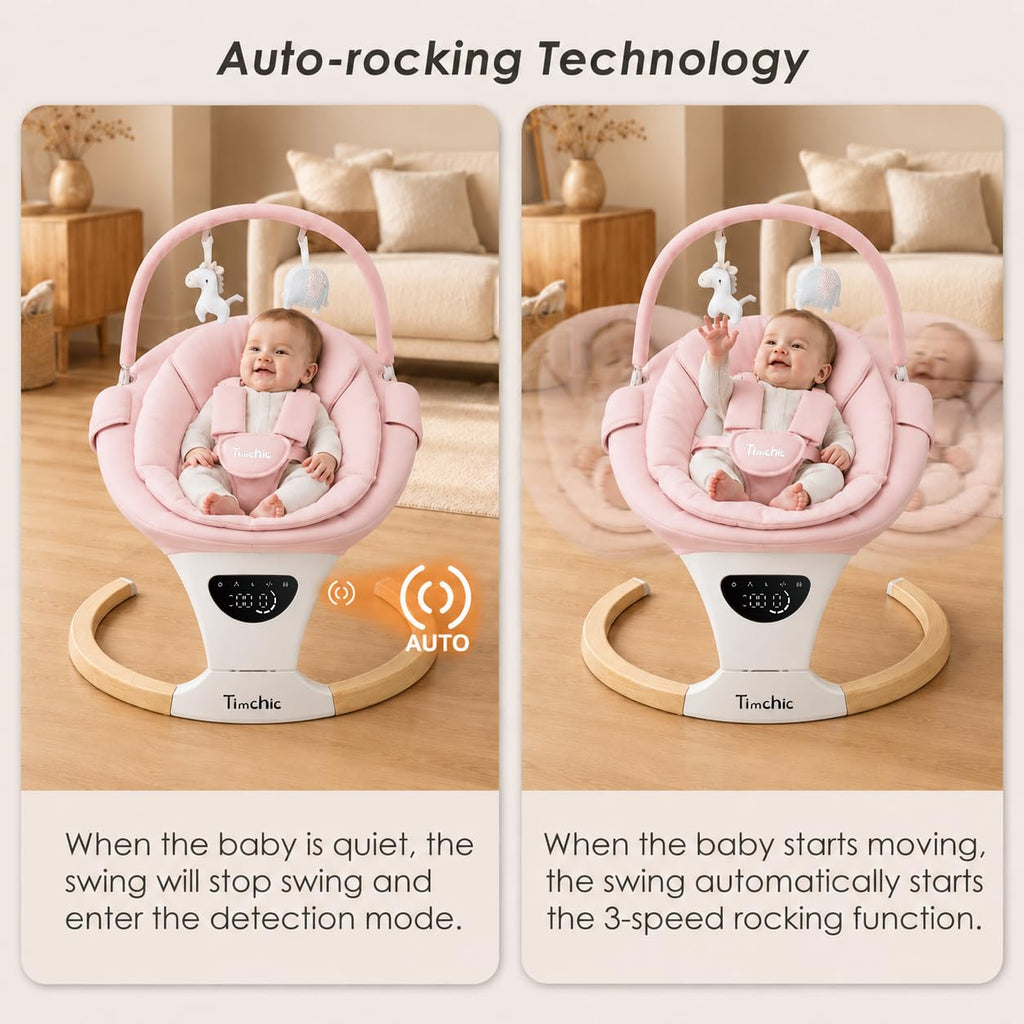 Baby Swing for Infants, Portable Electric Swing with Auto-Rocking Detection, 5 Speeds, 3 Heights, Remote Control, for