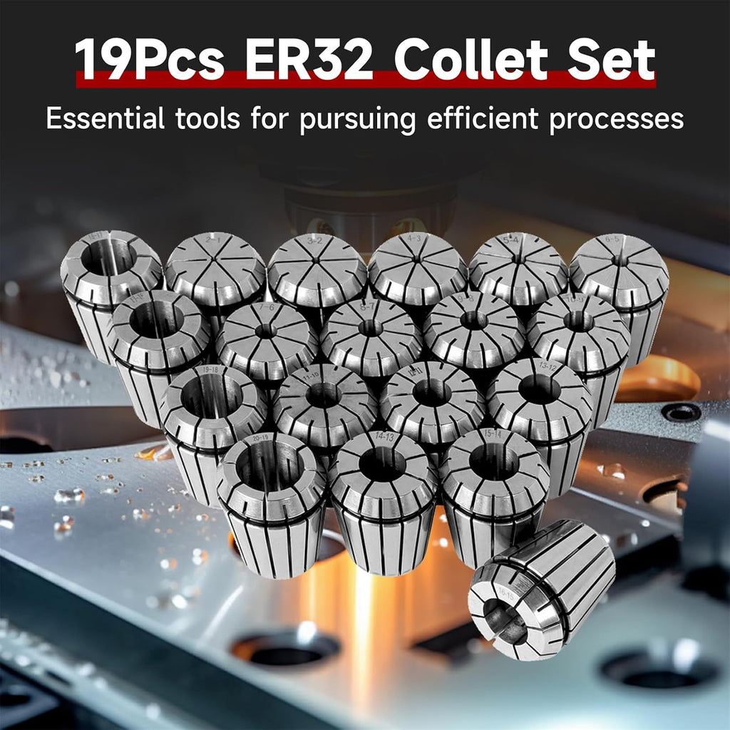 findmall 19Pcs 2-20MM ER32 Spring Collet Set Collet Chuck