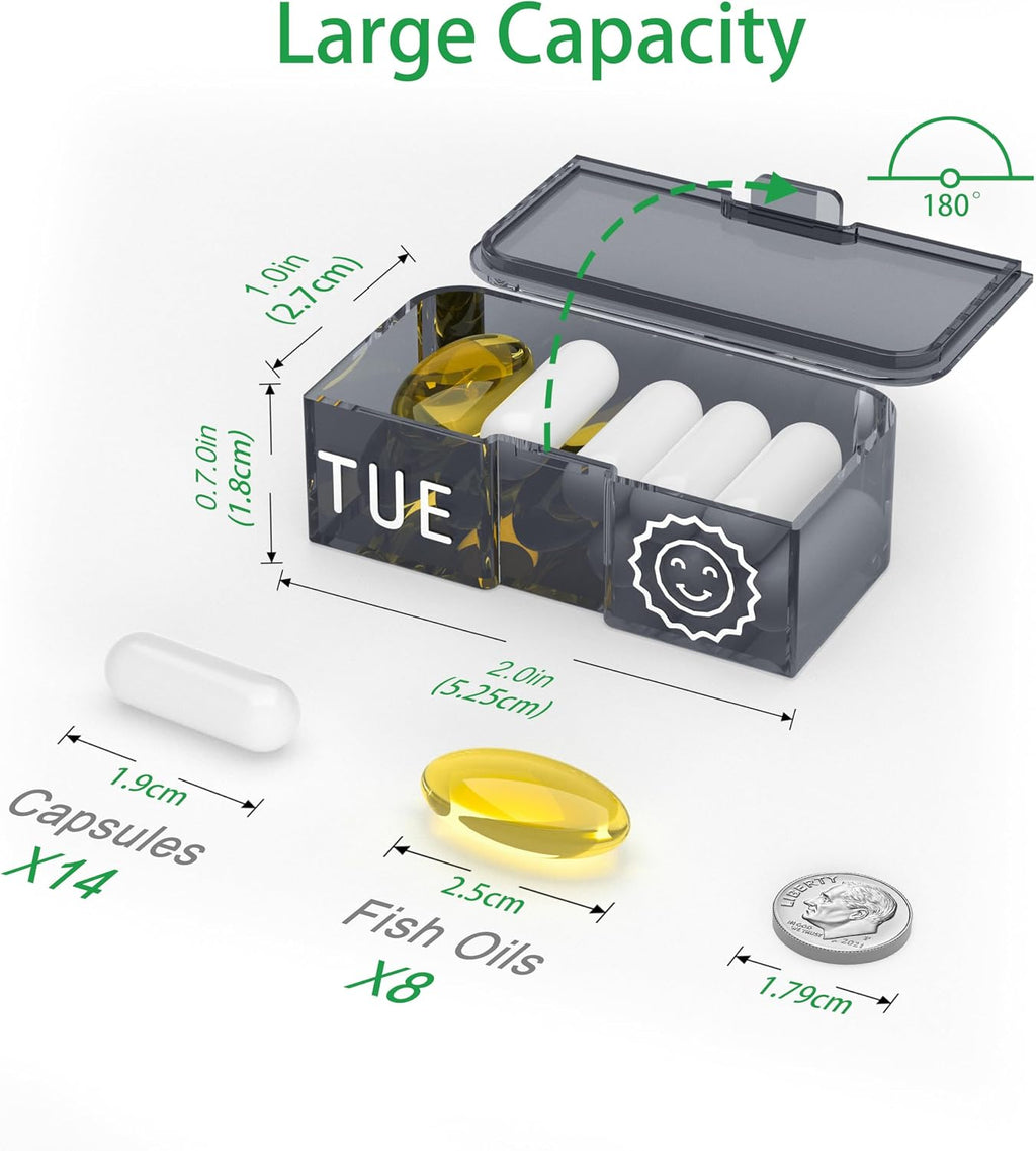 Pill Organizer 7 Day AM PM, Discreet 2 Times a Day Weekly Pill Box with Double Protection Shell, Large Capacity