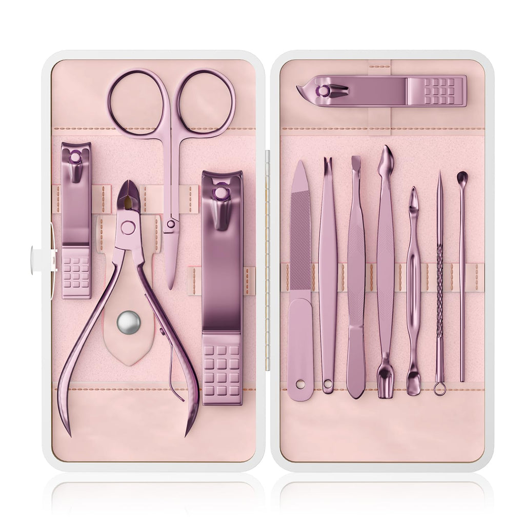 Professional Nail Care Kit, 12-Piece Manicure & Pedicure Grooming Set with Travel Case, Stainless Steel Nail