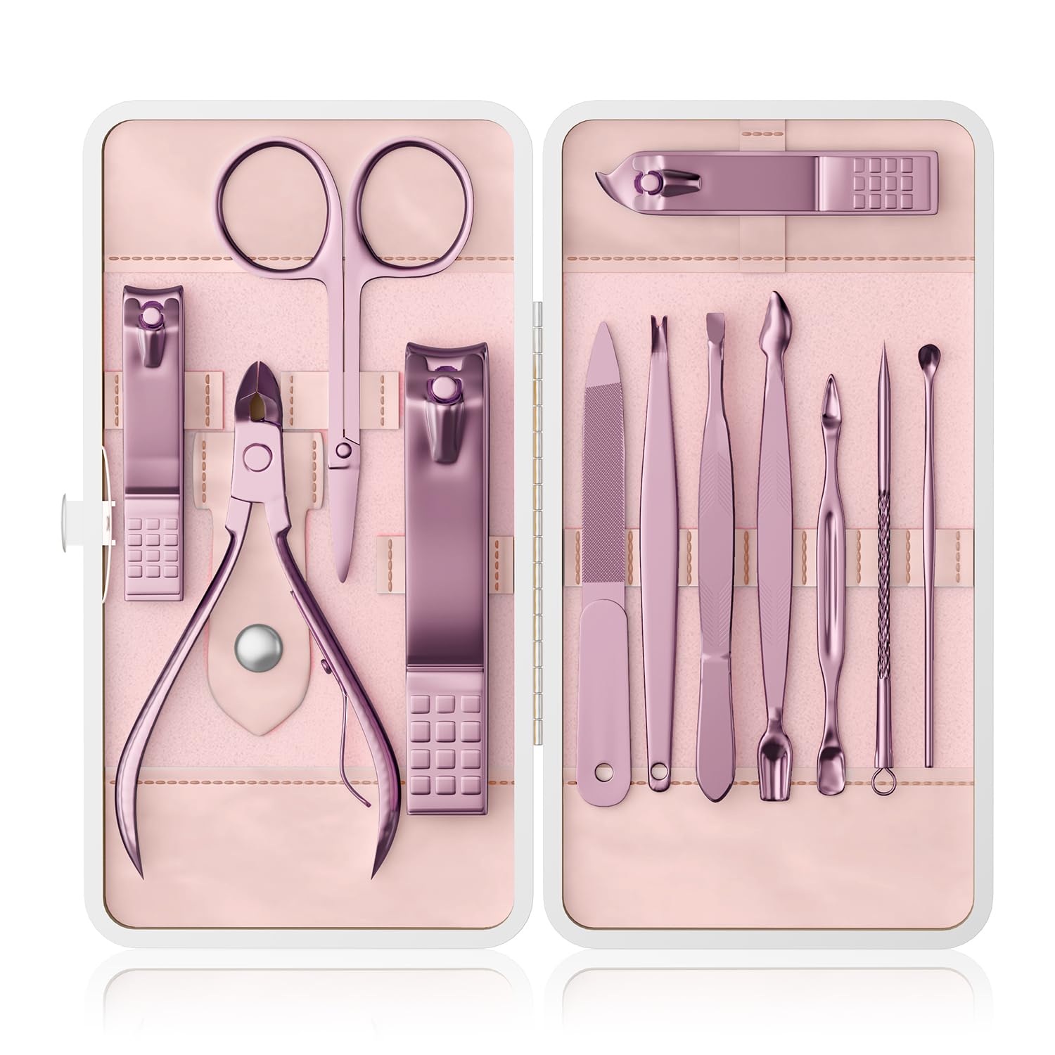 Professional Nail Care Kit, 12-Piece Manicure & Pedicure Grooming Set with Travel Case, Stainless Steel Nail