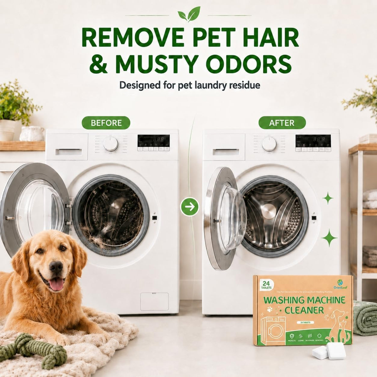 Washing Machine Cleaner for Pet Owners, 24 Tablets 1 Year Supply
