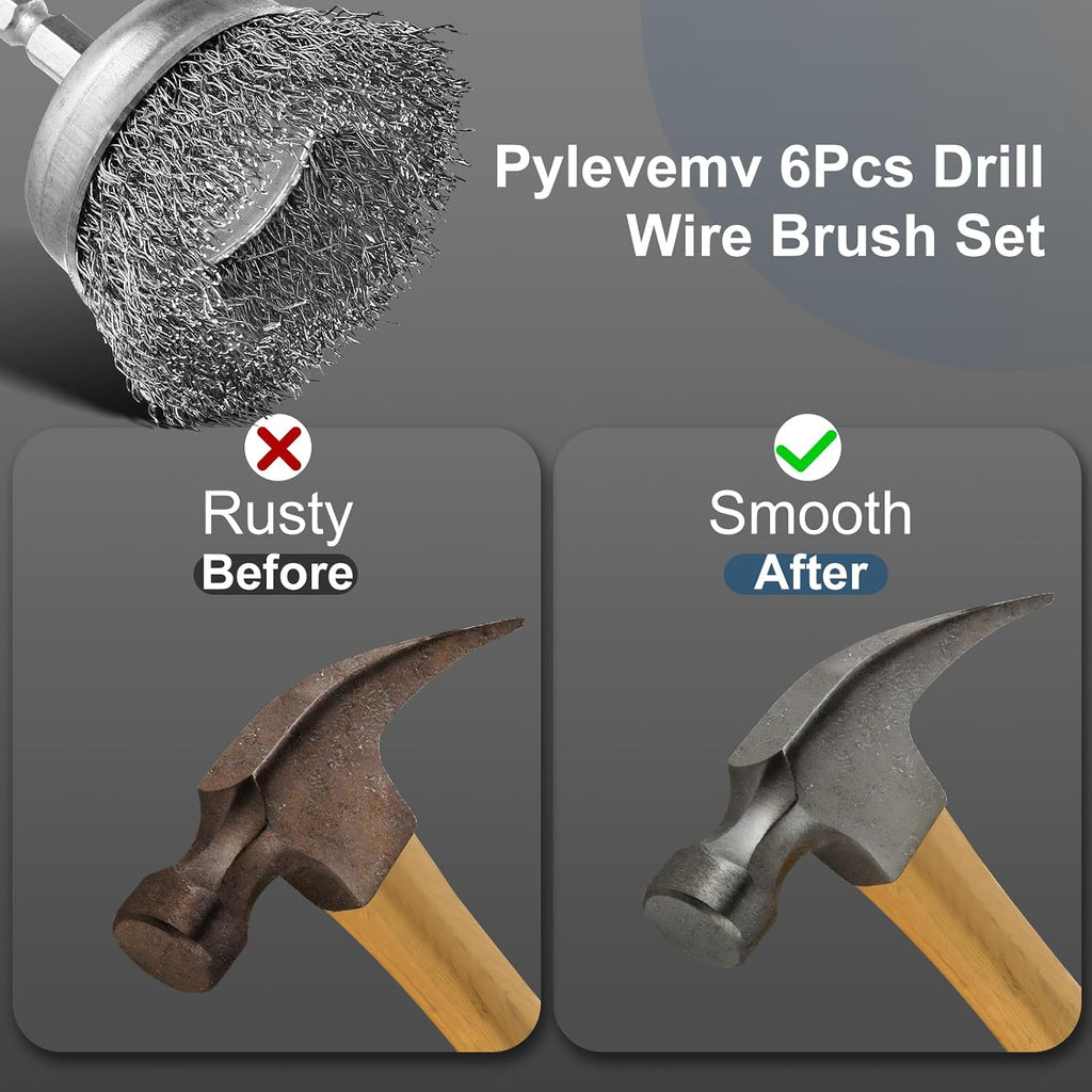 6Pcs Wire Wheel Brush Set, Carbon Steel Wire Brush for Drill