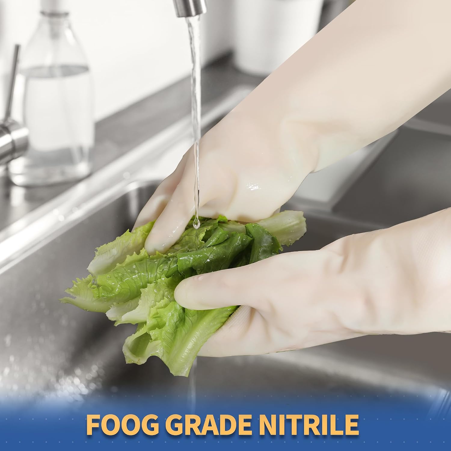 Nitrile Cleaning Gloves, Long Cuff Dishwashing Gloves Heavy Duty, Reusable Medium Gloves for Kitchen, Bathroom