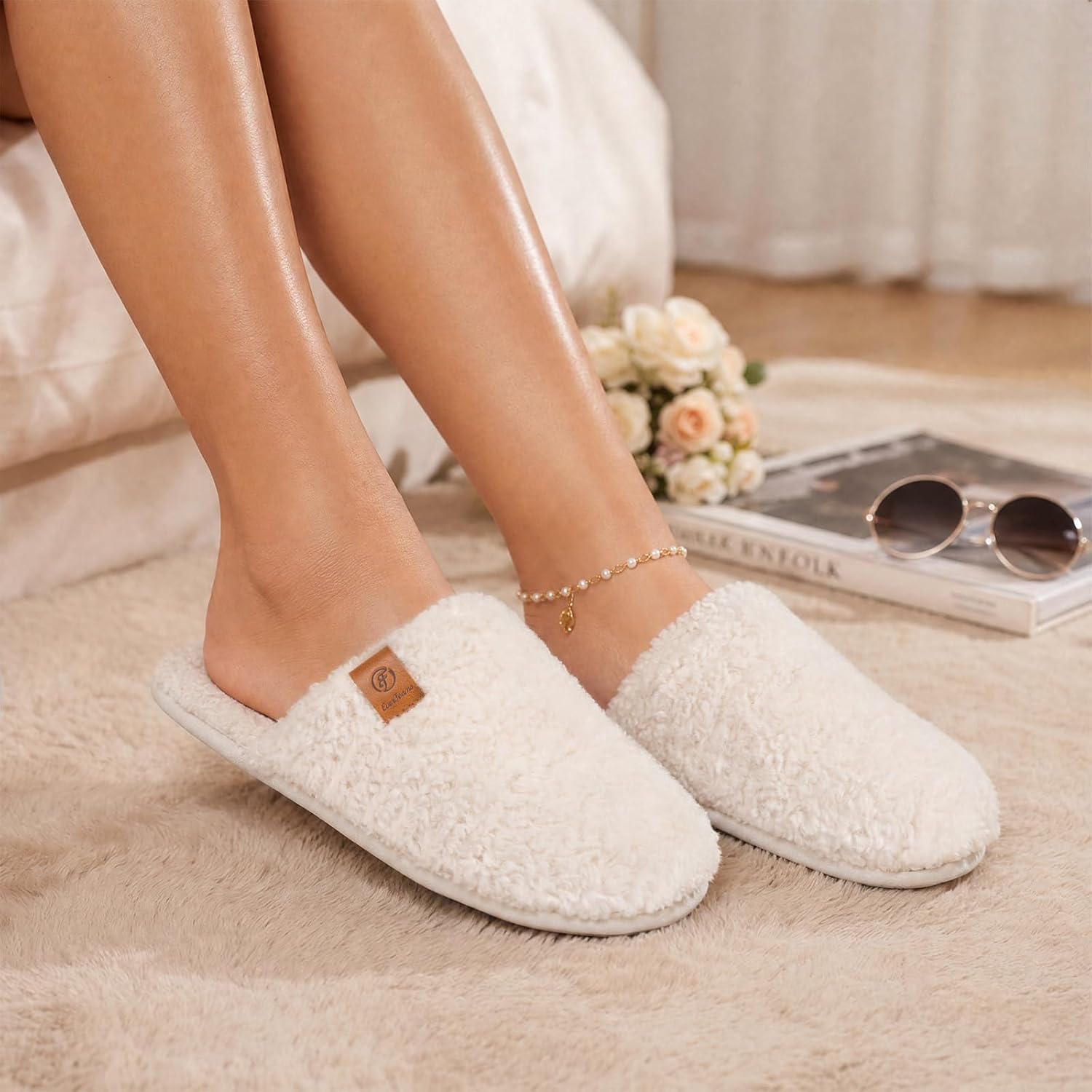 Women's Fuzzy Slippers Warm Cozy Memory Foam Indoor House Shoes |