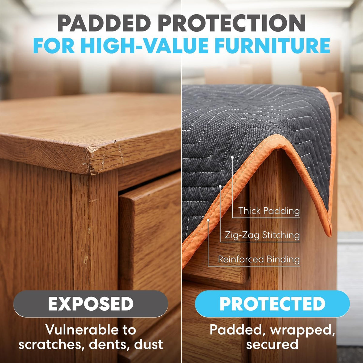 Heavy Duty Padded Moving Blankets, Orange/Black, 72” x 80”, 6 Pack
