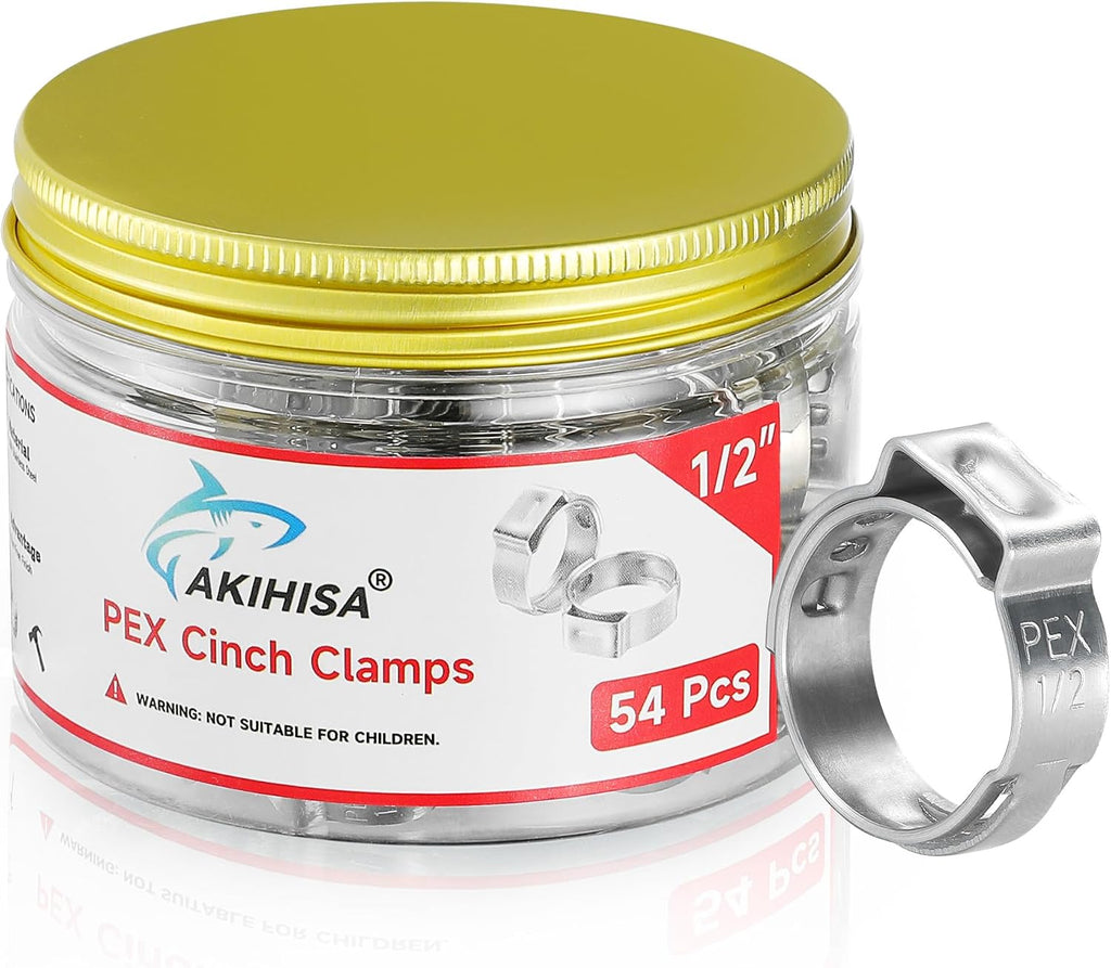 AKIHISA 54pcs 1/2 pex crimp rings for PEX Tubing Pipe Fitting Connections