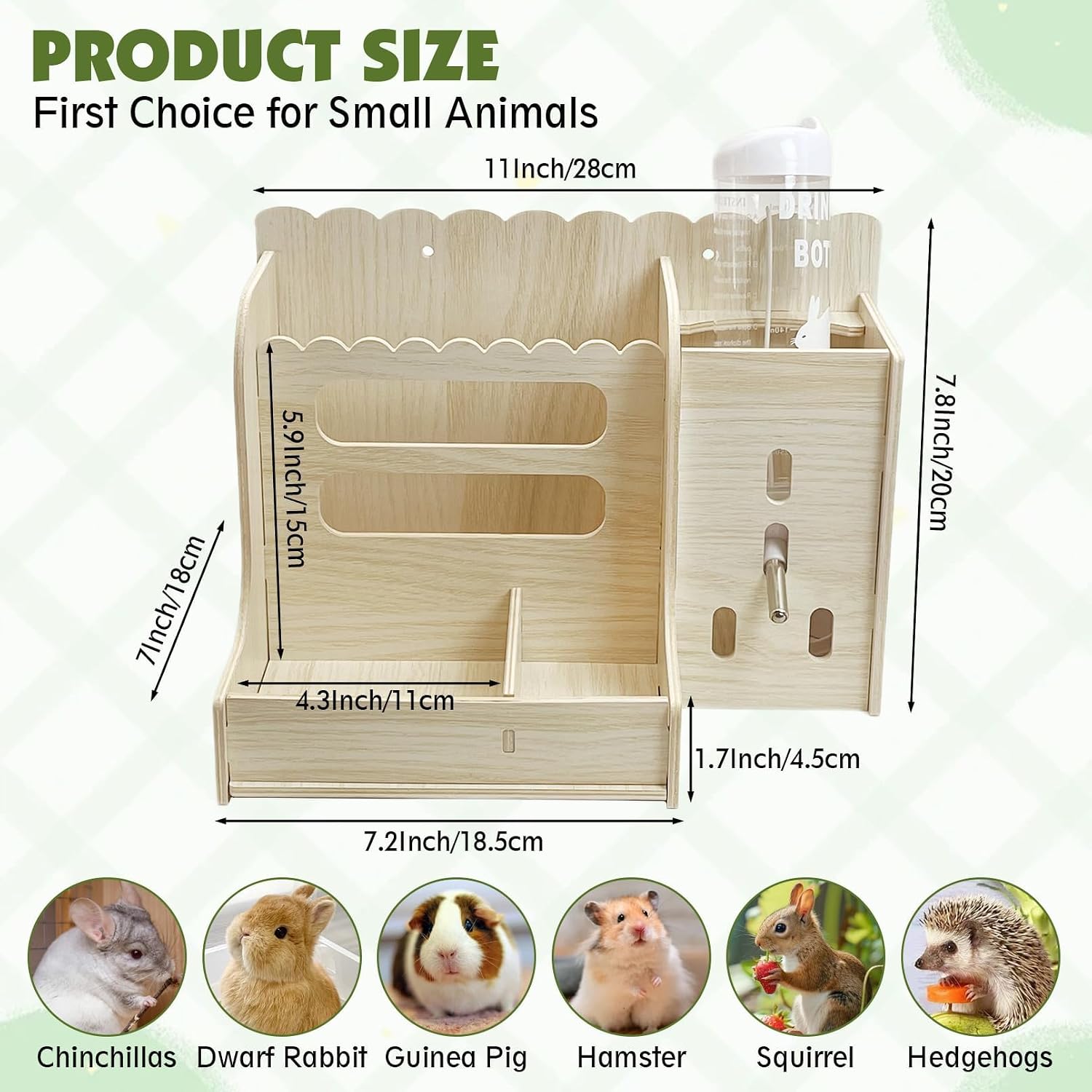 Rabbit Hay Feeder Guinea Pig Food Holder Bunny Wooden Food Bin Feeder with Water Bottle Small Animals Hay Manger Wood