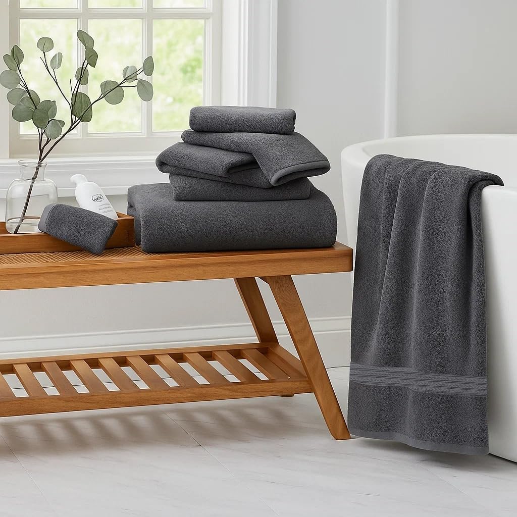 Pack of 8 Towels Set, 2 Large Bath, 2 Hand, 4 Face Washcloths, 100% Cotton Hotel Quality, Super Soft, Quick Dry