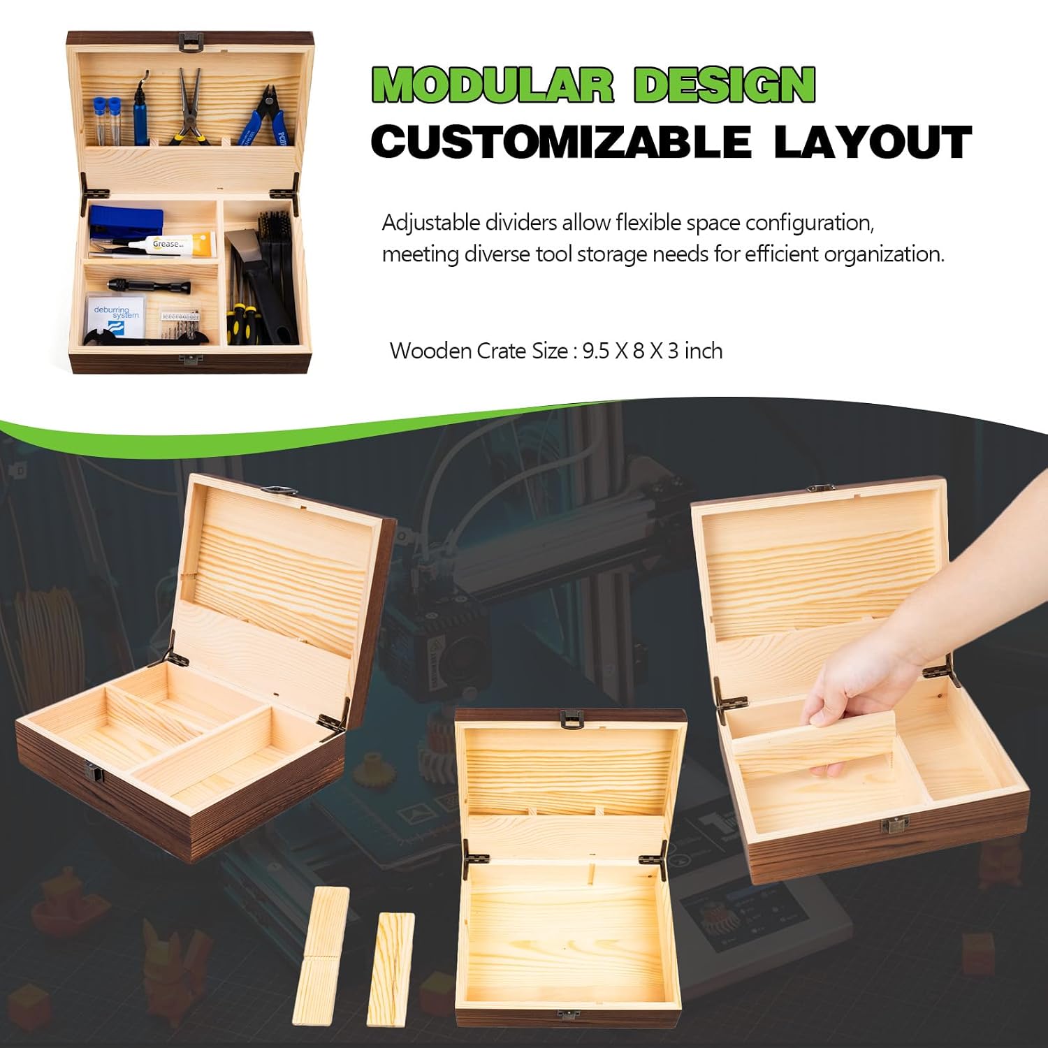 3D Printing Tool Set with Wood Box – 3D Printer Tools Features a deburring Tool, Wire Cutter, Drill, and Scraper for