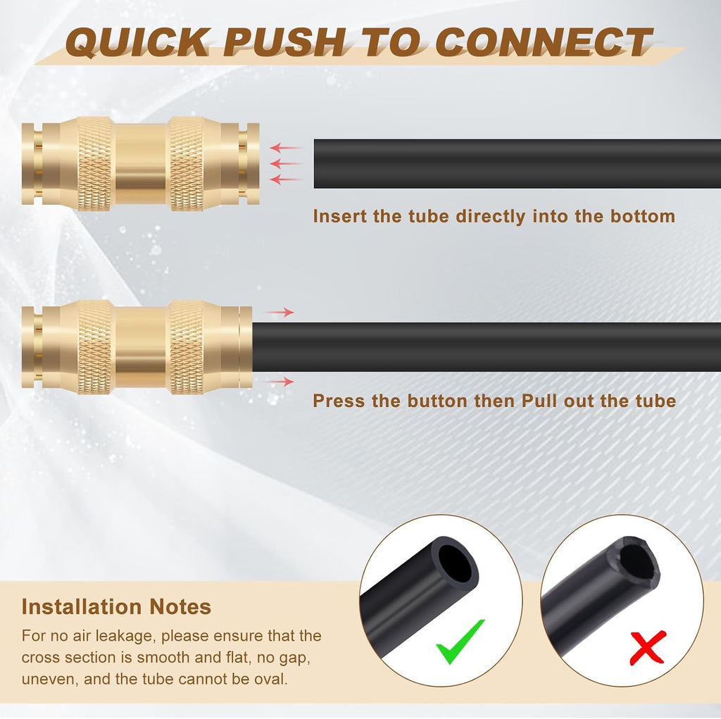 48PCS 6-Size Brass Dot Air Line Fitting Kit,1/8"-1/2" Straight Union