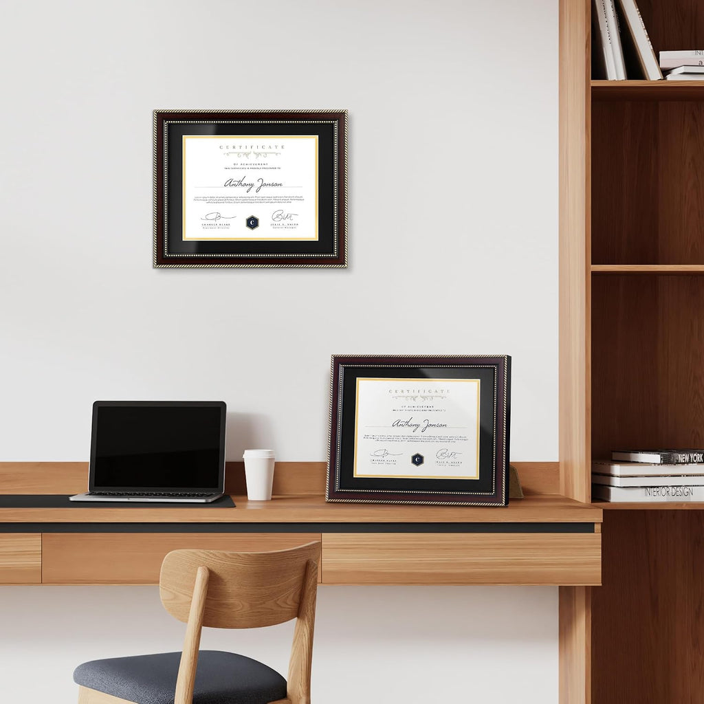 8.5x11 Diploma Frame with Black over Gold Mat or Full Display 11x14 Document Certificate Frame for Diploma Degree