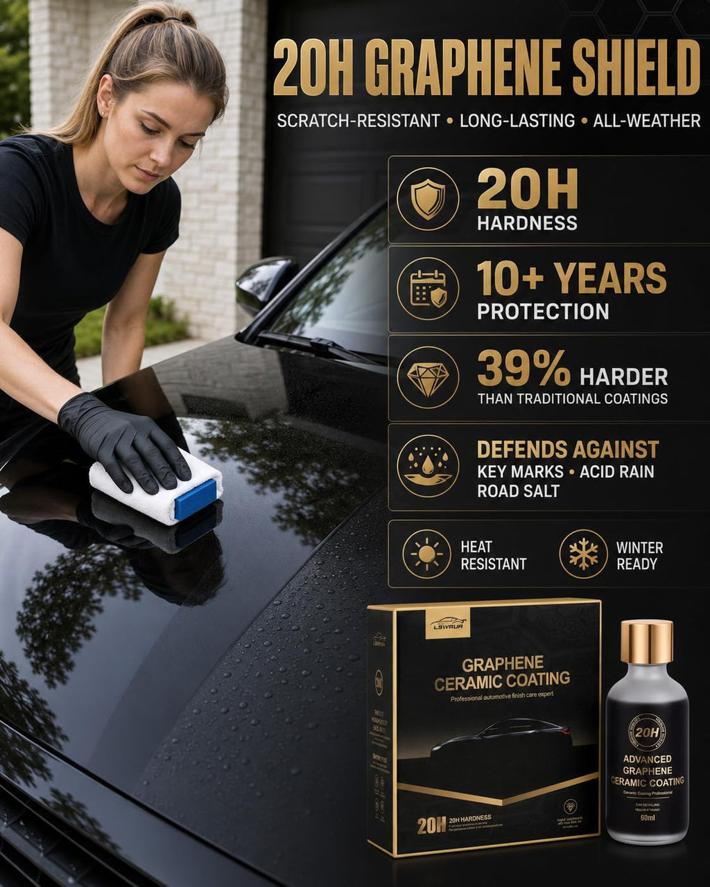 20H Graphene Ceramic Coating for Cars, 60mL Professional Car Ceramic Coating Kit, Hydrophobic Graphene Coating for