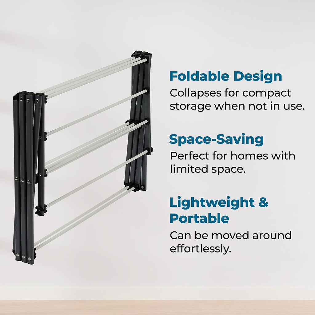 6-Tier Collapsible Steel Clothes Drying Rack, 24 ft, White | 6-tier steel rack with 24 ft of drying space folds flat
