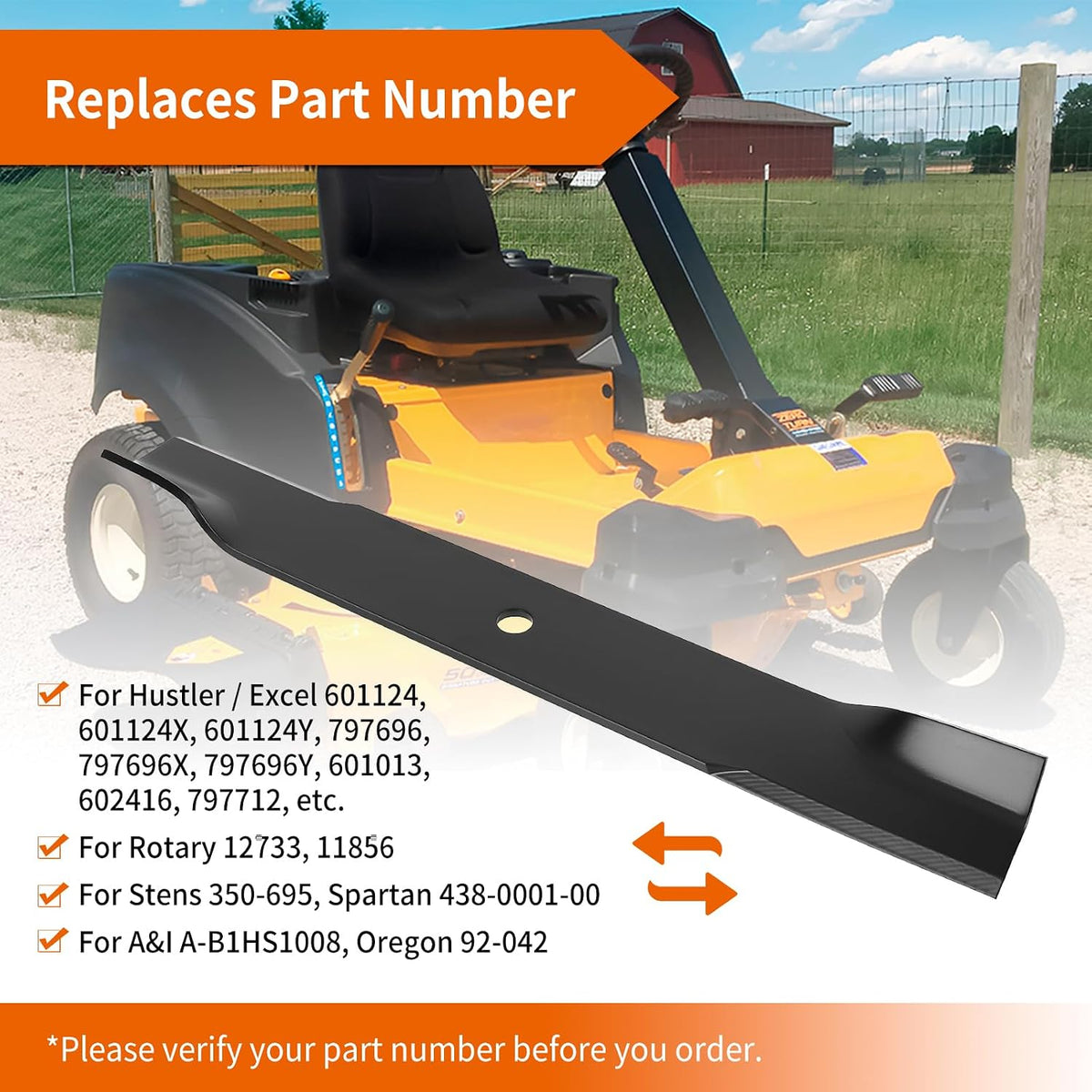 601124 Mower Blades Compatible with Hustler 54" Deck, 797696 High Lift Blades for Hustler Raptor SD, Fastrak, Super Z