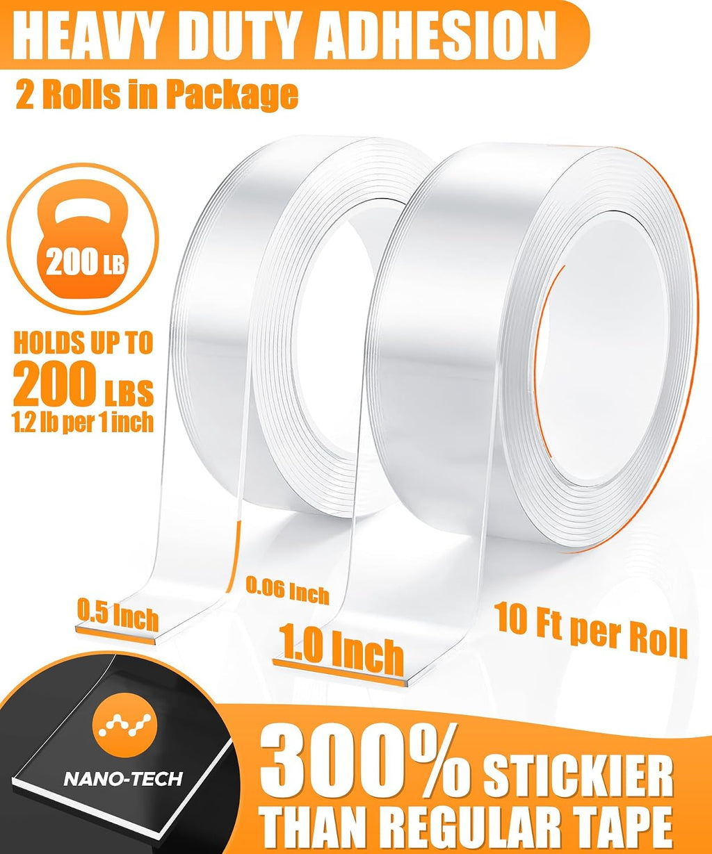 Double Sided Tape, 2 Rolls Heavy Duty Nano Mounting Tape, Removable