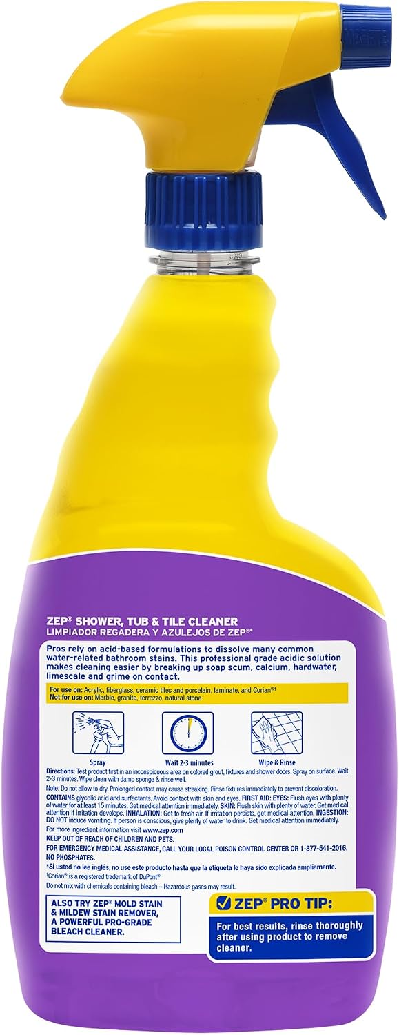 Shower Tub and Tile Cleaner 32 oz ZUSTT32 (Case of 4) -Eliminates Hard Water Stains and limescale