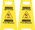 Caution Wet Floor Sign Double-sided Bilingual Safety Warning Foldable A-frame Style 44.5cm Yellow Slip Hazard Floor