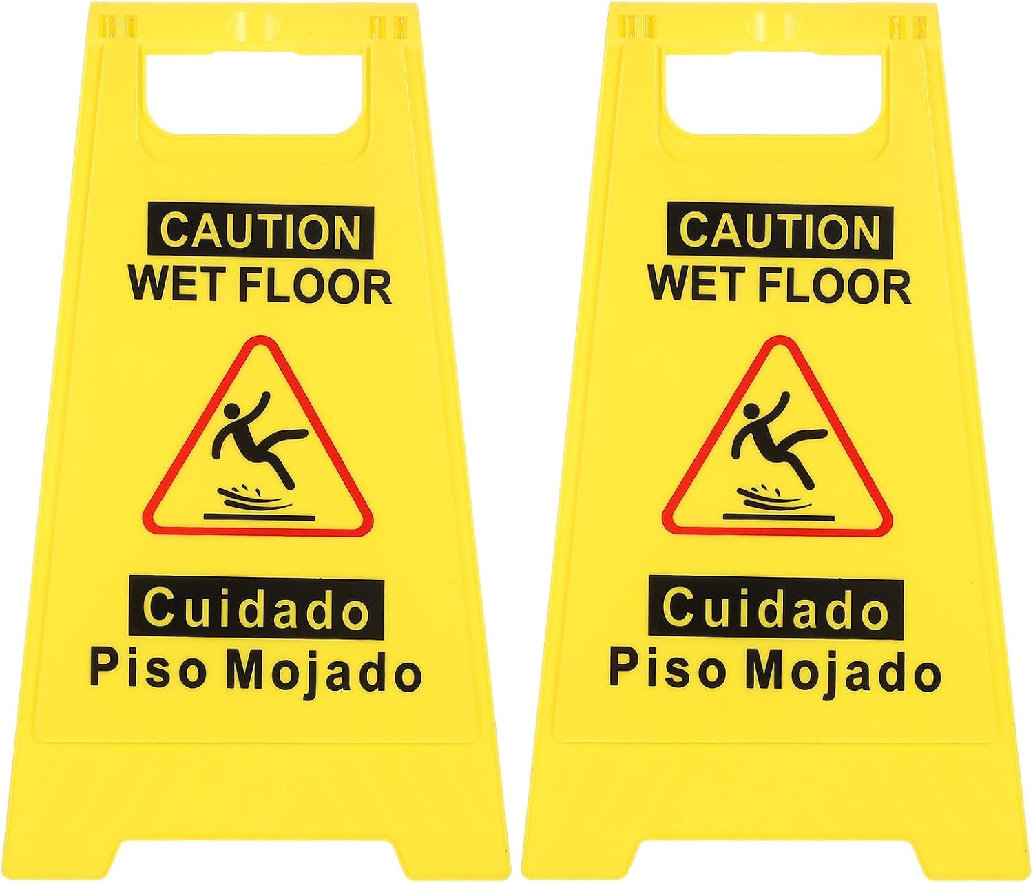 Caution Wet Floor Sign Double-sided Bilingual Safety Warning Foldable A-frame Style 44.5cm Yellow Slip Hazard Floor
