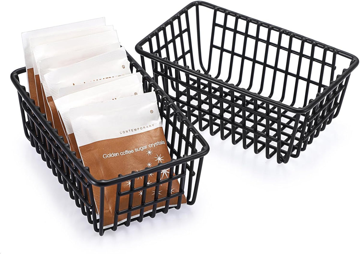 2 Pack Sugar Packet Holder, Stackable Metal Sugar Basket for Restaurant, Tea Bag Organizer, Black Small Condiments