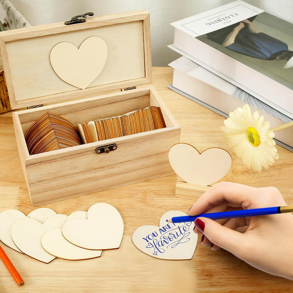 Wedding Guest Book Alternative Set with 100 Wooden Hearts Heart Sign Stand and 4 Adhesive Wedding Guest Book