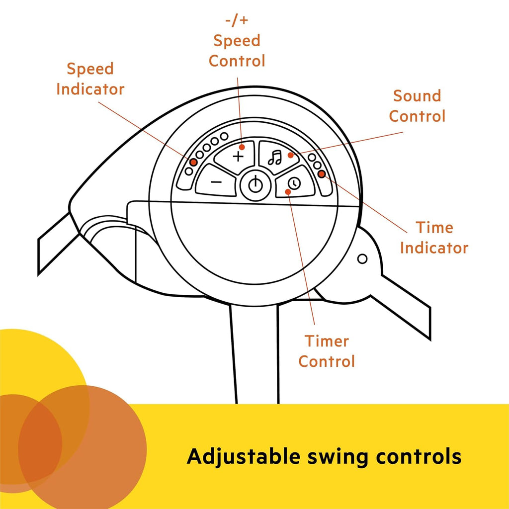 Portable Automatic 6-Speed Baby Swing with Adaptable Speed, Taggies, Music, Removable-Toy-Bar, 0-9 Months 6-20 lbs
