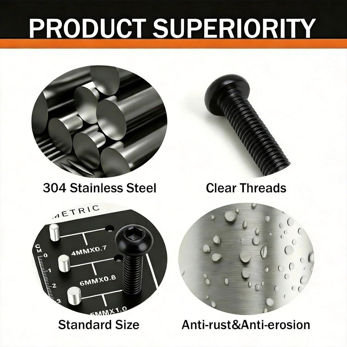 M3 x 5mm (100 Pack) Button Head Socket Cap Screws, Black Oxide 304 Stainless Steel 18-8, Fully Machine Thread
